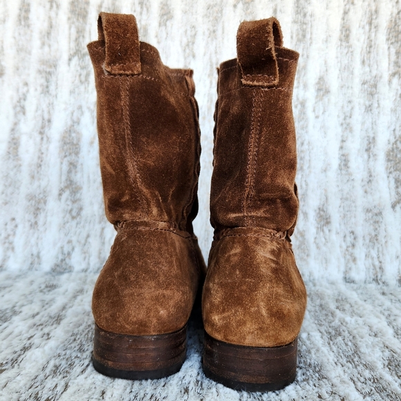 Frye "Cara Short" Suede Leather Ankle Boots Wood Brown | Women's Size 8.5 B - Picture 6 of 12
